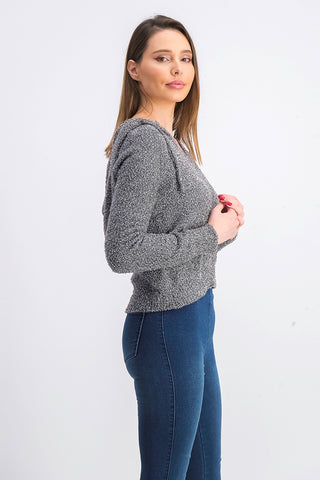 Crave Fame Juniors' Marled Fuzzy Pullover Hoodie Brown Size Medium