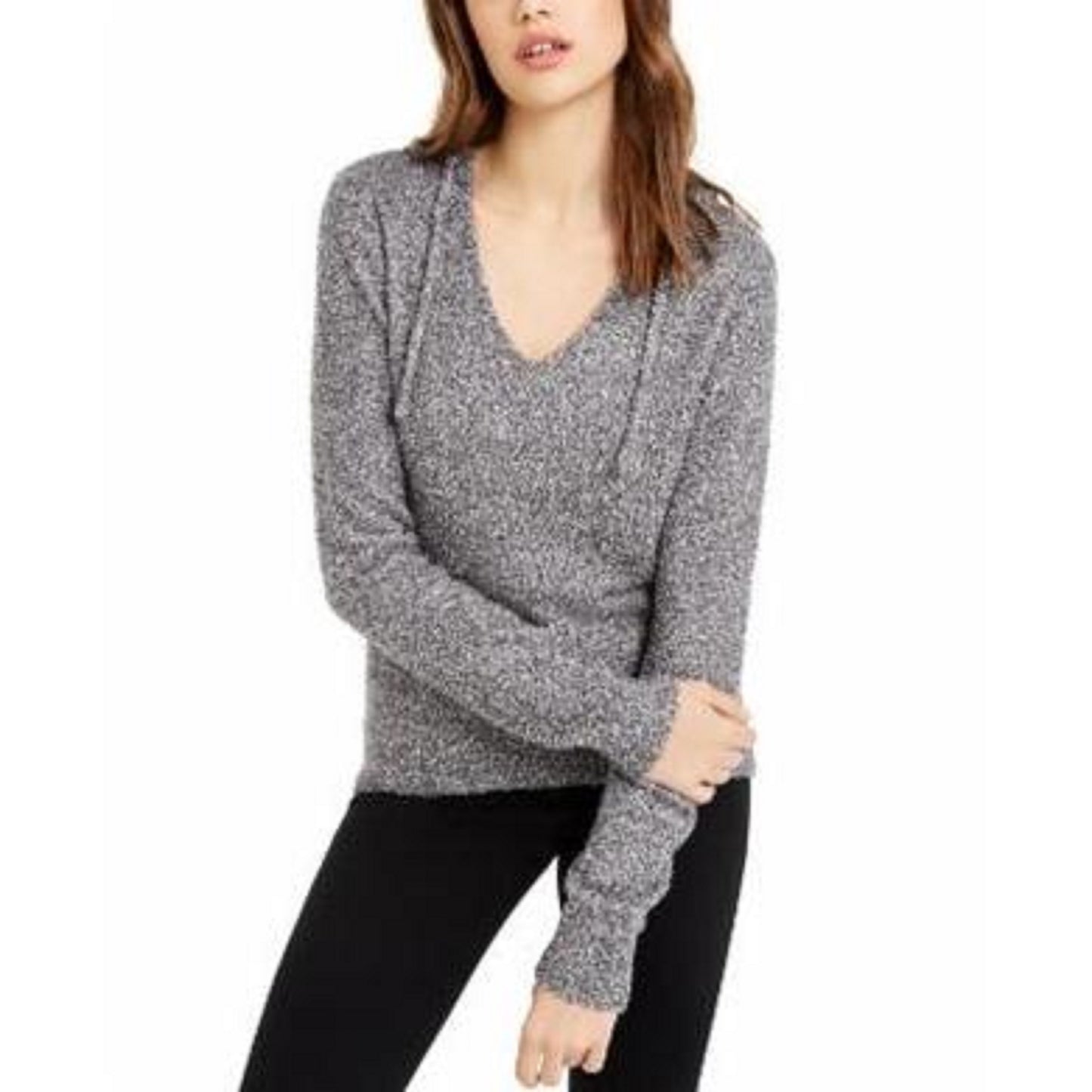 Crave Fame Juniors' Marled Fuzzy Pullover Hoodie Brown Size X-Large
