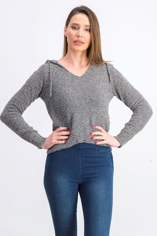 Crave Fame Juniors' Marled Fuzzy Pullover Hoodie Black Size Small