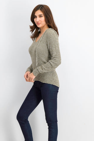 Crave Fame Juniors' Women's Marled Fuzzy Pullover Hoodie Olive Size Small