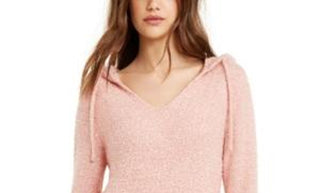 Crave Fame Juniors' Marled Fuzzy Pullover Hoodie Pink Size Small