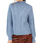 Crave Fame Women's  Juniors' Turtleneck Cable Knit Sweater Blue Size Large