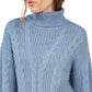 Crave Fame Women's  Juniors' Turtleneck Cable Knit Sweater Blue Size Large