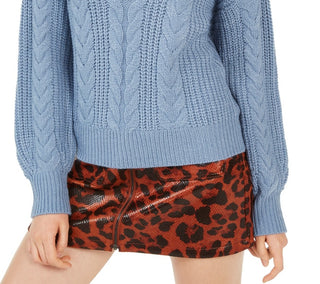 Crave Fame Women's  Juniors' Turtleneck Cable Knit Sweater Blue Size Large