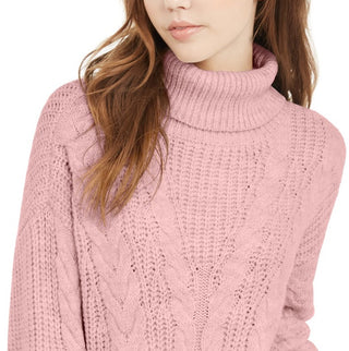 Crave Fame Juniors' Turtleneck Cable Knit Sweater Pink Size Medium