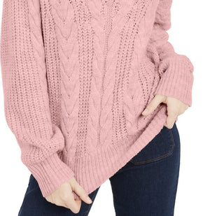 Crave Fame Juniors' Turtleneck Cable Knit Sweater Pink Size Medium