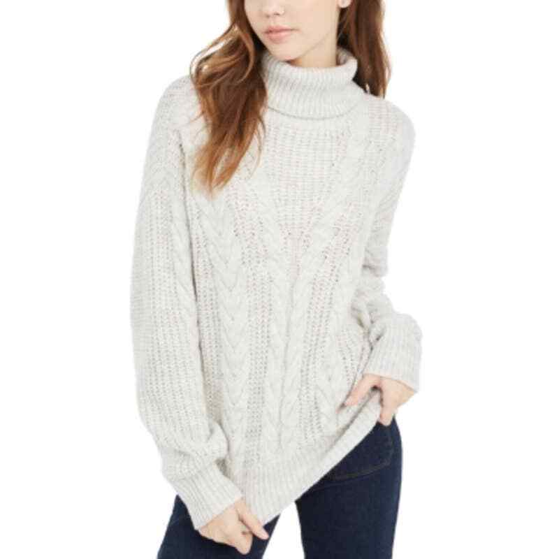 Crave Fame Juniors' Women's Turtleneck Cable Knit Sweater Silver Size X-Small