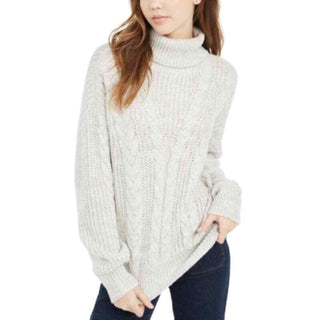 Crave Fame Juniors' Women's Turtleneck Cable Knit Sweater Silver Size X-Small