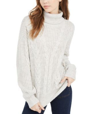 Crave Fame Juniors' Turtleneck Cable Knit Sweater white Size Medium