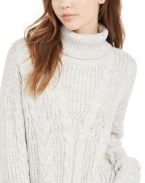 Crave Fame Juniors' Turtleneck Cable Knit Sweater white Size Medium