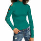 Almost Famous Junior's Lattice Sleeve Sweater Green Size Small