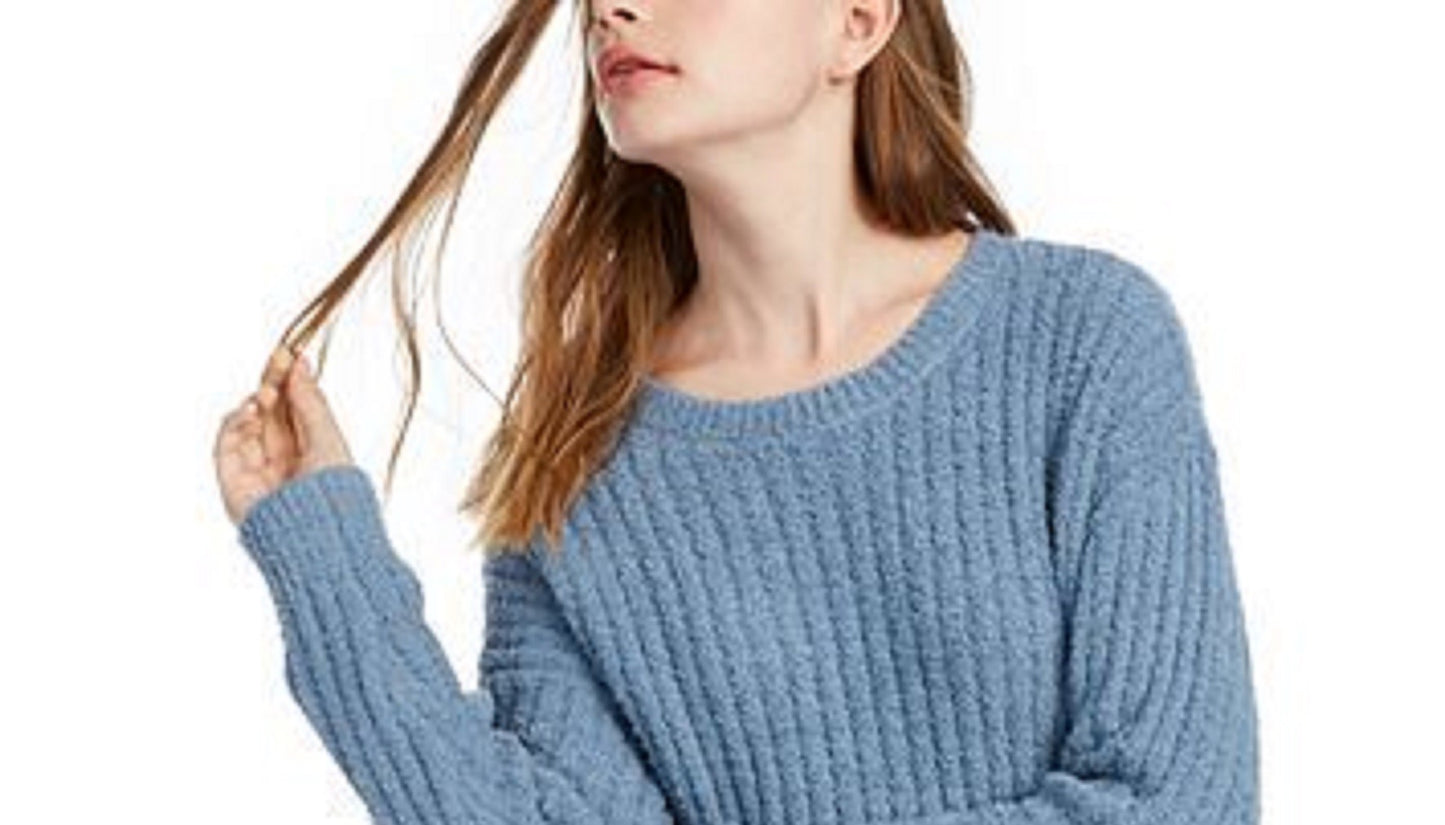 Crave Fame Juniors' Ribbed Cropped Sweater Blue Size Extra Large