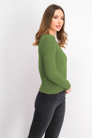Crave Fame Juniors' Ribbed Cropped Sweater Green Size Medium