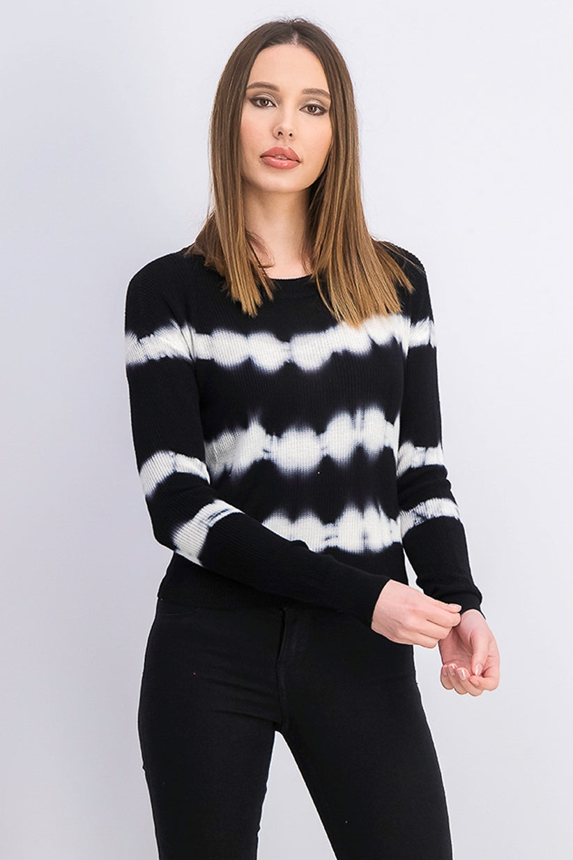 Crave Fame Juniors' Tie-Dyed Crew-Neck Sweater Black Size Extra Large