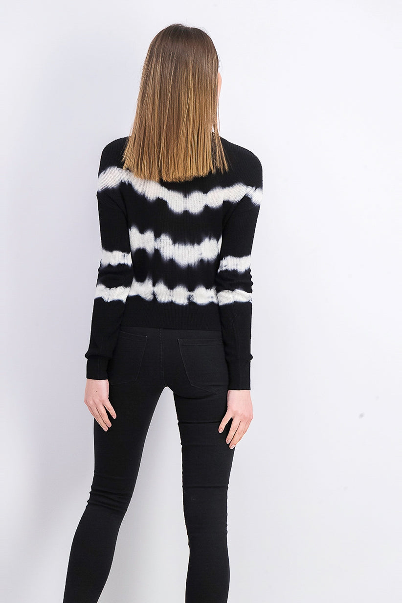 Crave Fame Juniors' Tie-Dyed Crew-Neck Sweater Black Size Extra Large