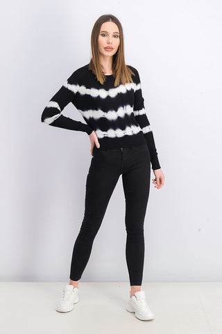 Crave Fame Juniors' Tie-Dyed Crew-Neck Sweater Black Size Extra Large