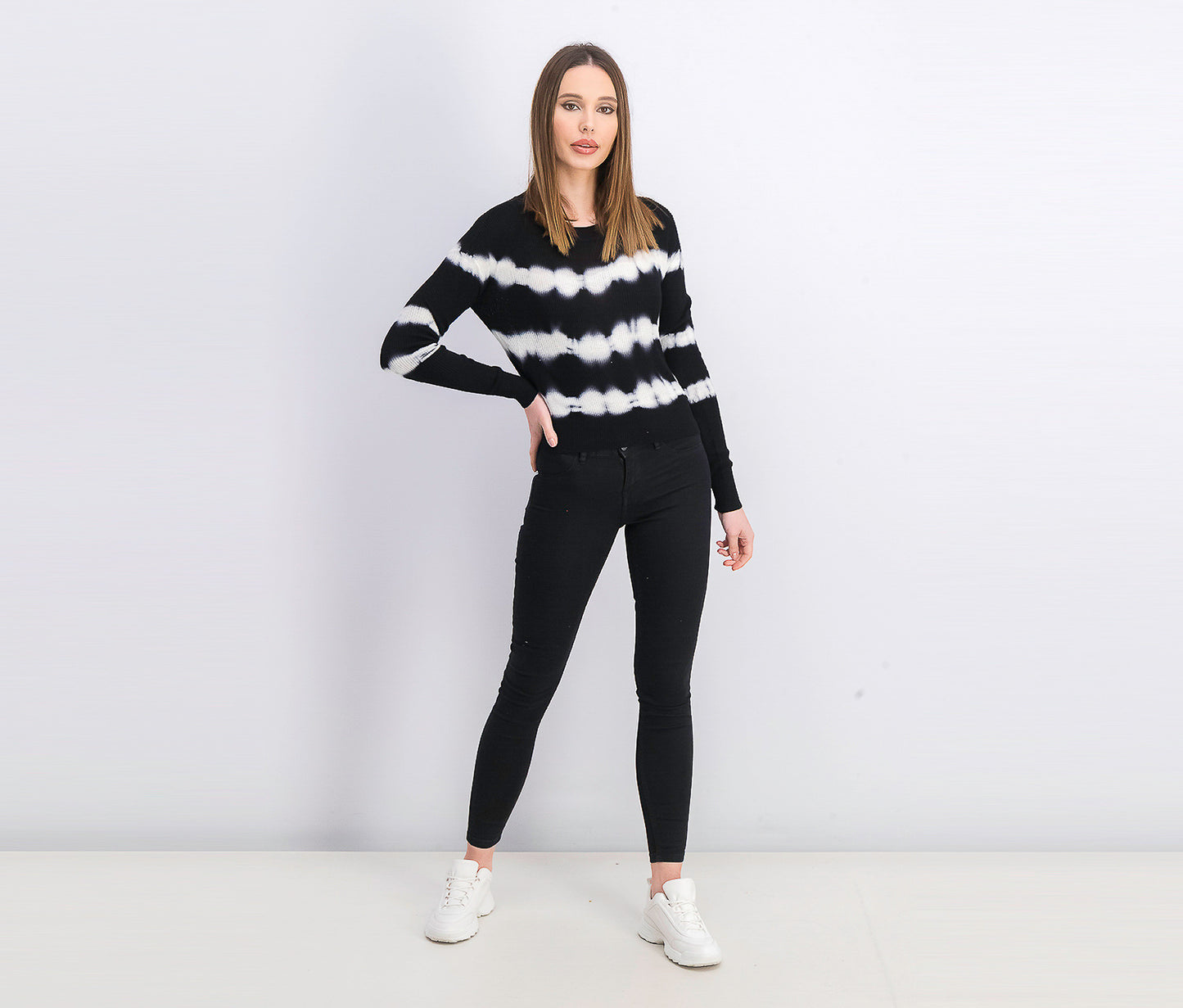 Crave Fame Juniors' Tie-Dyed Crew-Neck Sweater Black Size X-Small