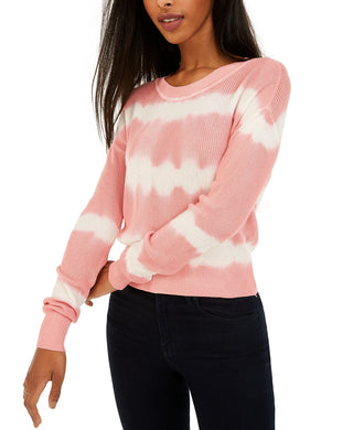 Crave Fame Juniors' Tie-Dyed Crew-Neck Sweater Pink Size Extra Large