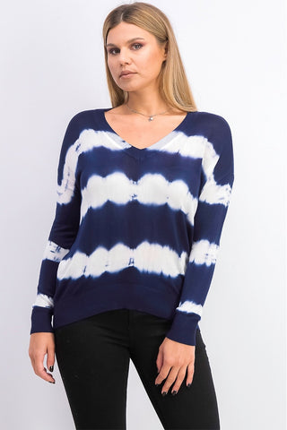 Crave Fame Juniors' Tie-Dyed Pullover Sweater Navy Combo Size Large