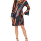 Robbie Bee Women's Petite Printed Tie-Side Dress Navy Size Petite Medium
