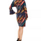Robbie Bee Women's Petite Printed Tie-Side Dress Navy Size Petite Medium