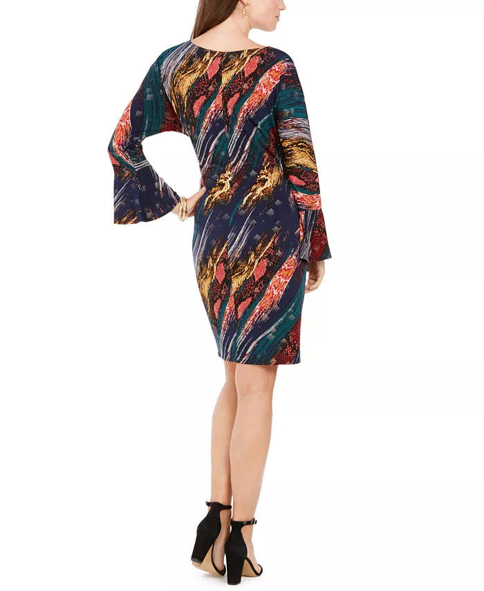 Robbie Bee Women's Petite Printed Tie-Side Dress Navy Size Petite Medium