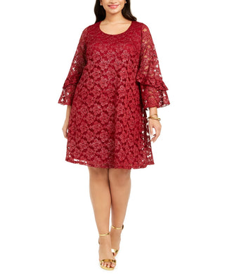 Robbie Bee Women's Plus Size Bell-Sleeve Lace Dress Medium Red Size 2X