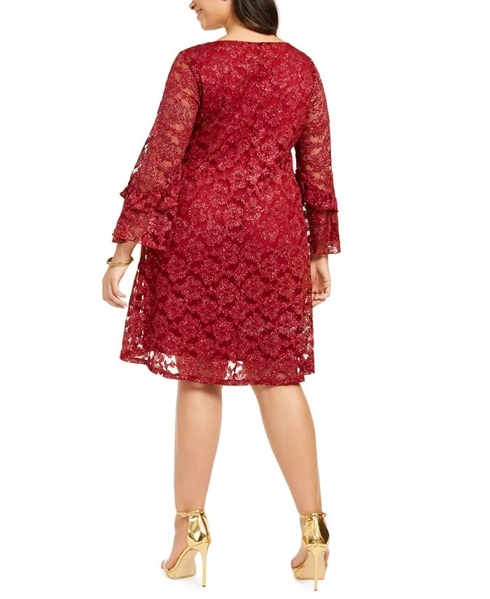 Robbie Bee Women's Plus Size Bell-Sleeve Lace Dress Medium Red Size 2X