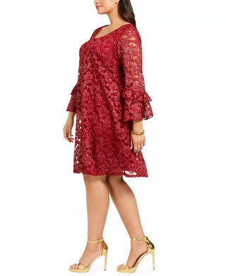 Robbie Bee Women's Plus Size Bell-Sleeve Lace Dress Medium Red Size 2X