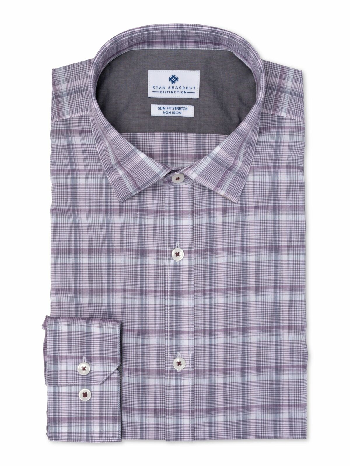 Ryan Seacrest Distinction Men's Plaid Dress Shirt Purple Size 17x32-33