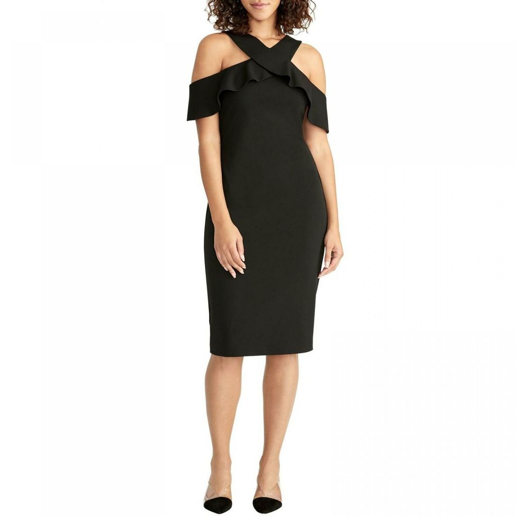 Rachel Rachel Roy Women's Cold Shoulder Ruffle Halter Dress Black Size XX Large