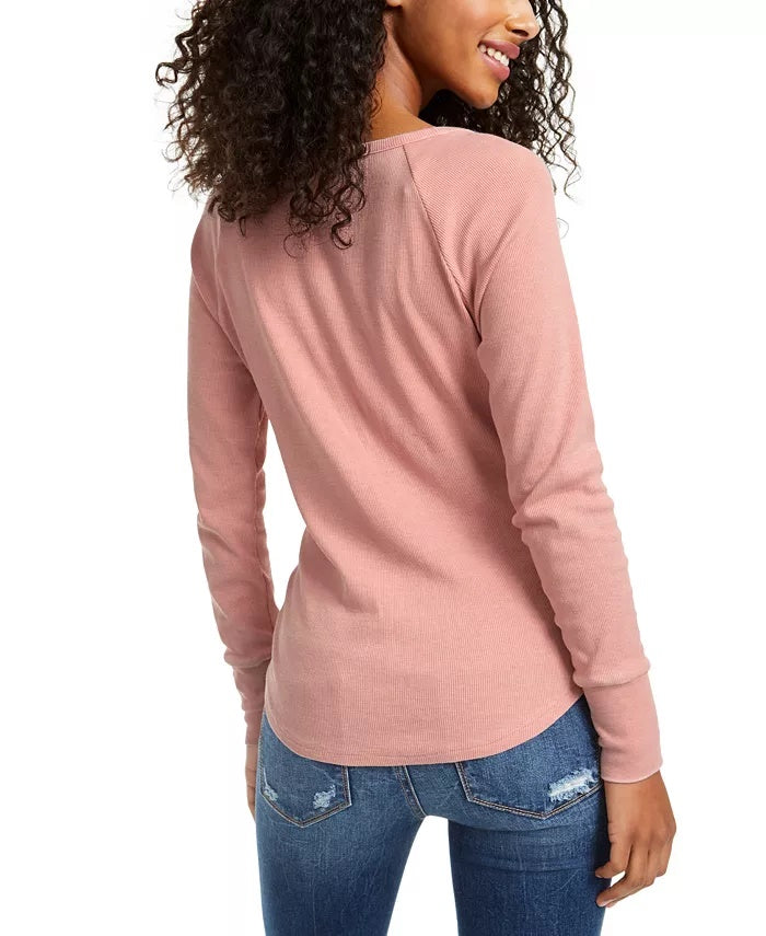 Ultra Flirt Juniors' Burnout Thermal Henley Top Purple Size Large