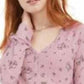 Ultra Flirt Juniors' Floral Print Waffle Texture Henley Top Pink Size Small