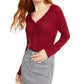 Ultra Flirt Juniors' Cozy Waffle-Knit Henley Top Red Size Small