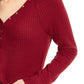 Ultra Flirt Juniors' Cozy Waffle-Knit Henley Top Red Size Small