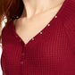 Ultra Flirt Juniors' Cozy Waffle-Knit Henley Top Red Size X-Small