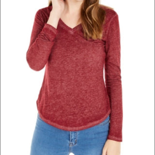 Ultra Flirt Juniors' Long-Sleeved Textured Boyfriend T-Shirt Dark Red Size Extra Small