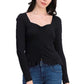 Ultra Flirt Juniors' Cinched-Front Cropped Top Black Size Medium