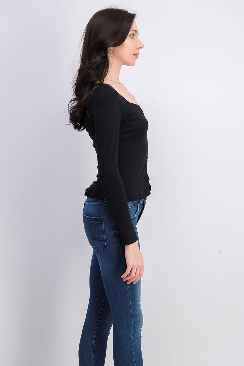 Ultra Flirt Juniors' Cinched-Front Cropped Top Black Size Medium