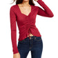 Ultra Flirt Juniors' Cinched-Front Cropped Top Dark Red Size Medium
