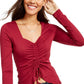 Ultra Flirt Juniors' Cinched-Front Cropped Top Dark Red Size Medium