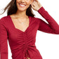 Ultra Flirt Juniors Women's Cinched-Front Cropped Top Dark Red Size Extra Large