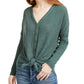 Ultra Flirt Juniors' Cozy Ribbed Tie-Front Top Green Size Small
