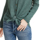 Ultra Flirt Juniors' Cozy Ribbed Tie-Front Top Green Size Small
