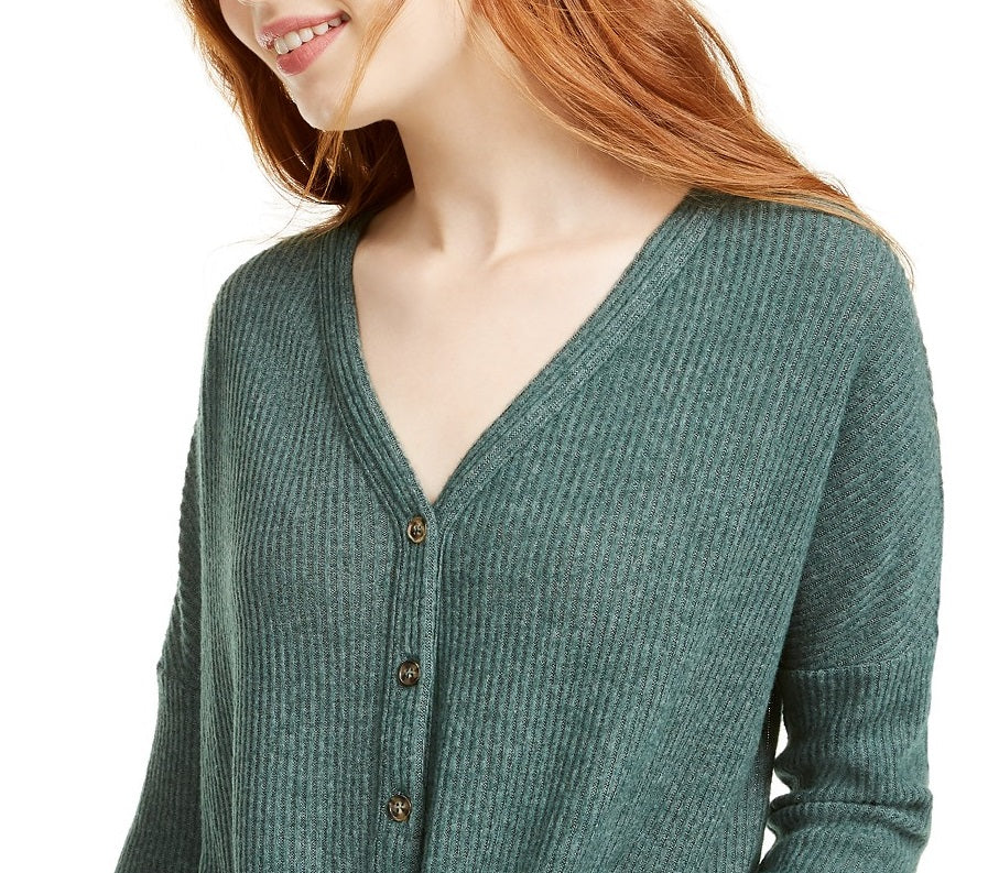 Ultra Flirt Juniors' Cozy Ribbed Tie-Front Top Green Size Extra Large