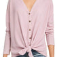 Ultra Flirt Juniors' Women's Cozy Ribbed Tie-Front Top Purple Size Large