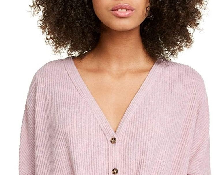 Ultra Flirt Juniors' Women's Cozy Ribbed Tie-Front Top Purple Size Large