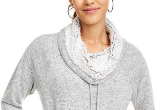 Ultra Flirt Juniors' Sherpa Lined Funnel Neck Sweatshirt Gray Size Small