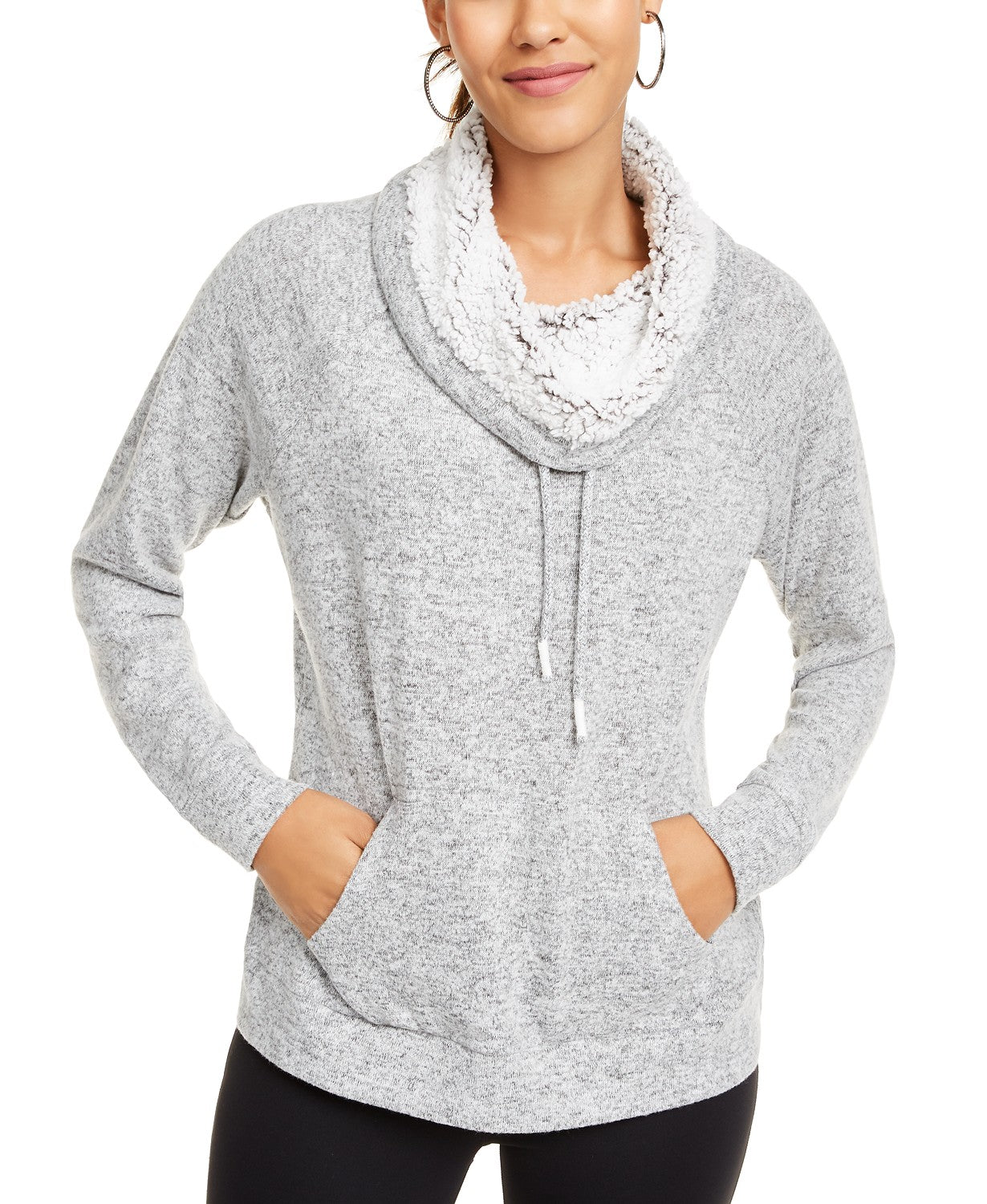 Ultra Flirt Juniors' Sherpa Lined Funnel Neck Sweatshirt Gray Size Medium