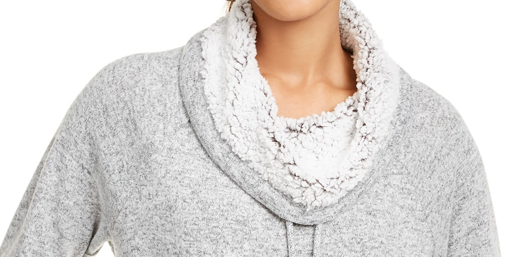Ultra Flirt Juniors' Sherpa Lined Funnel Neck Sweatshirt Gray Size X-Large
